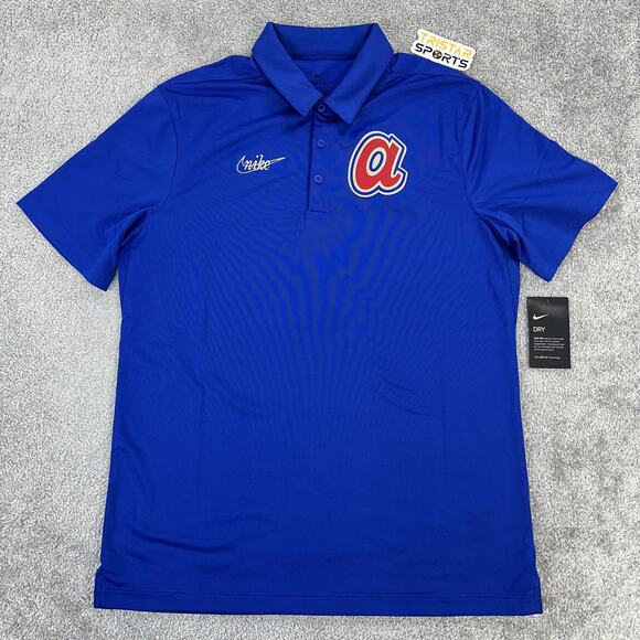 Atlanta Braves Polo Shirt Mens Medium Blue MLB Baseball Nike Dri-FIT Cooperstown - Picture 2 of 12